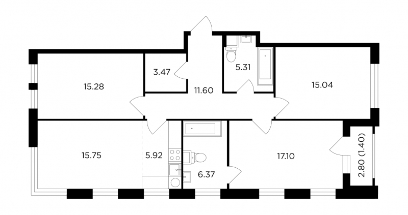 2-комнатная квартира в ЖК Holland park на 1 этаже в 6 секции. Сдача в 3 кв. 2021 г.