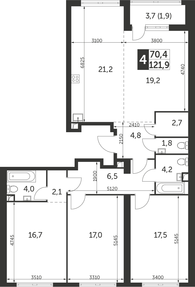4-комнатная квартира в ЖК Архитектор на 28 этаже в 3 секции. Сдача в 4 кв. 2023 г.