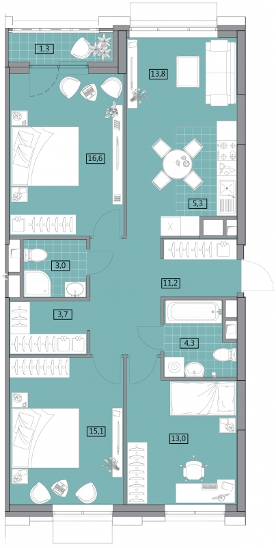 2-комнатная квартира в ЖК West Garden на 9 этаже в 1 секции. Сдача в 2 кв. 2023 г.