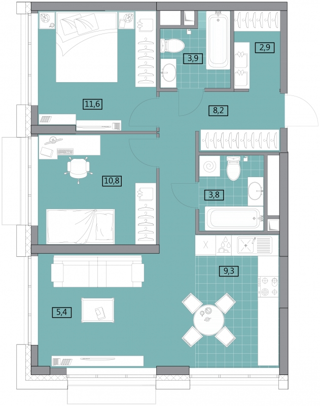 7-комнатная квартира в ЖК Архитектор на 46 этаже в 1 секции. Сдача в 4 кв. 2023 г.