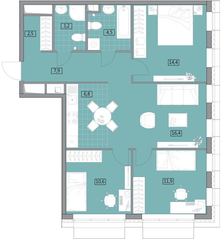 2-комнатная квартира с отделкой в ЖК Архитектор на 2 этаже в 2 секции. Сдача в 4 кв. 2023 г.