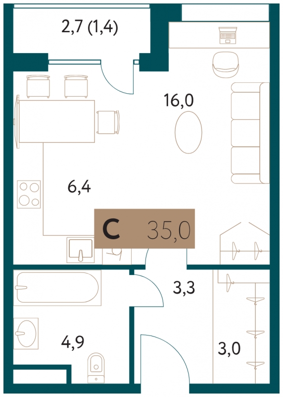 2-комнатная квартира в ЖК Архитектор на 46 этаже в 2 секции. Сдача в 4 кв. 2023 г.