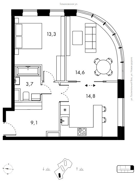2-комнатная квартира в ЖК Настоящее на 12 этаже в 1 секции. Сдача в 4 кв. 2022 г.