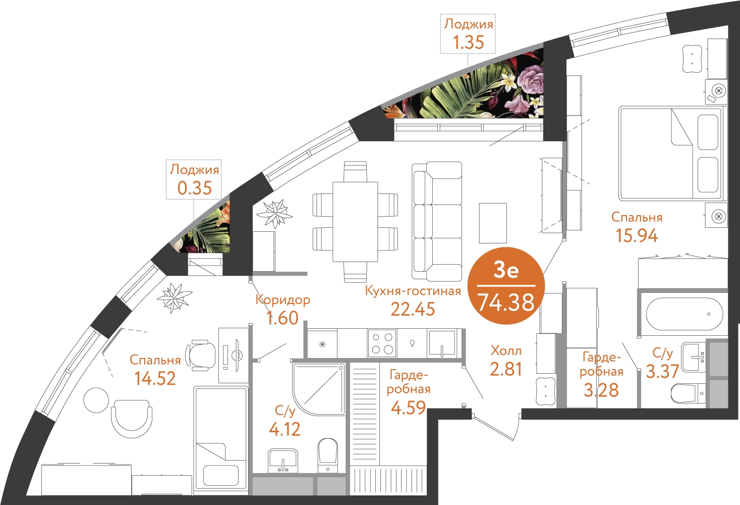 1-комнатная квартира (Студия) с отделкой в ЖК Люблинский парк на 12 этаже в 7 секции. Сдача в 3 кв. 2024 г.
