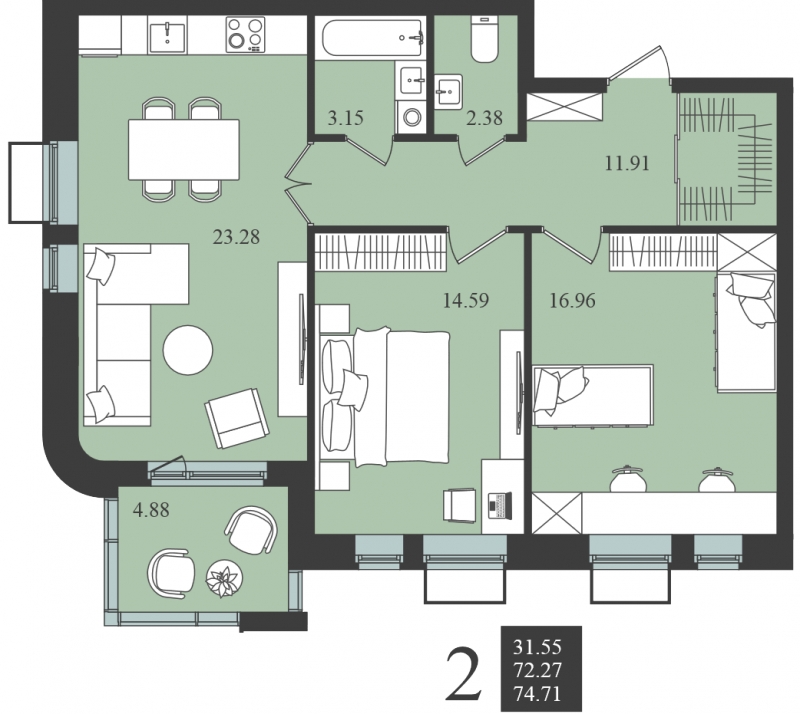 1-комнатная квартира в Микрорайон Центральный на 2 этаже в 3 секции. Дом сдан.
