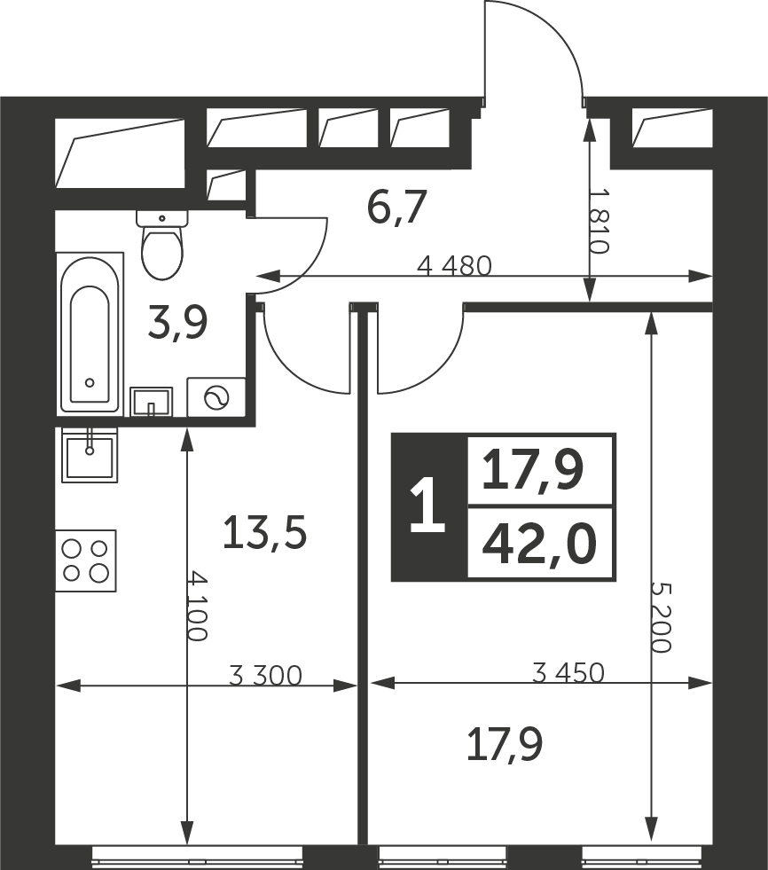 1-комнатная квартира (Студия) с отделкой в ЖК Архитектор на 34 этаже в 1 секции. Сдача в 4 кв. 2023 г.