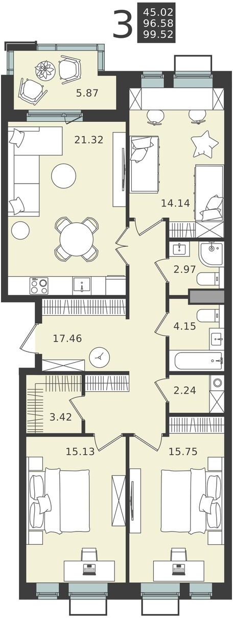 1-комнатная квартира (Студия) с отделкой в ЖК Люблинский парк на 15 этаже в 7 секции. Сдача в 3 кв. 2024 г.