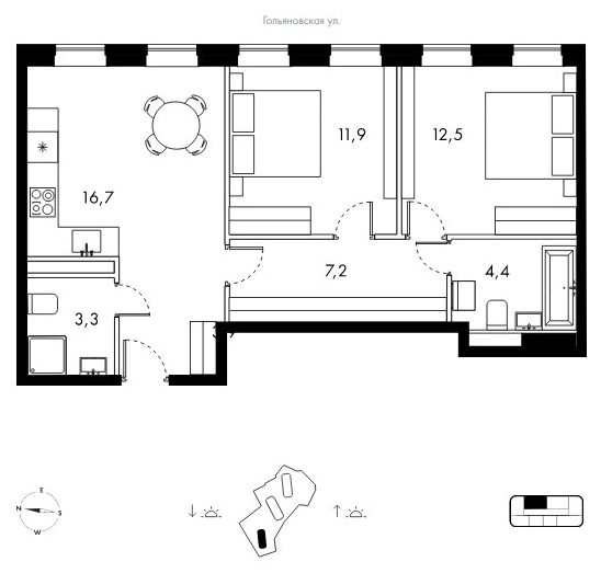 2-комнатная квартира в ЖК Олимп на 9 этаже в 3 секции. Дом сдан.