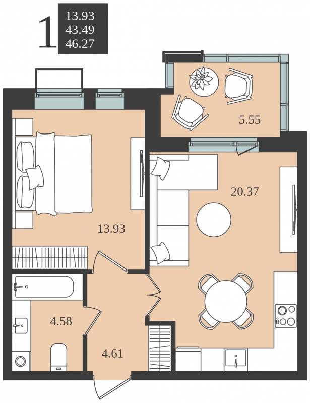 2-комнатная квартира с отделкой в ЖК Союзный на 17 этаже в 2 секции. Дом сдан.