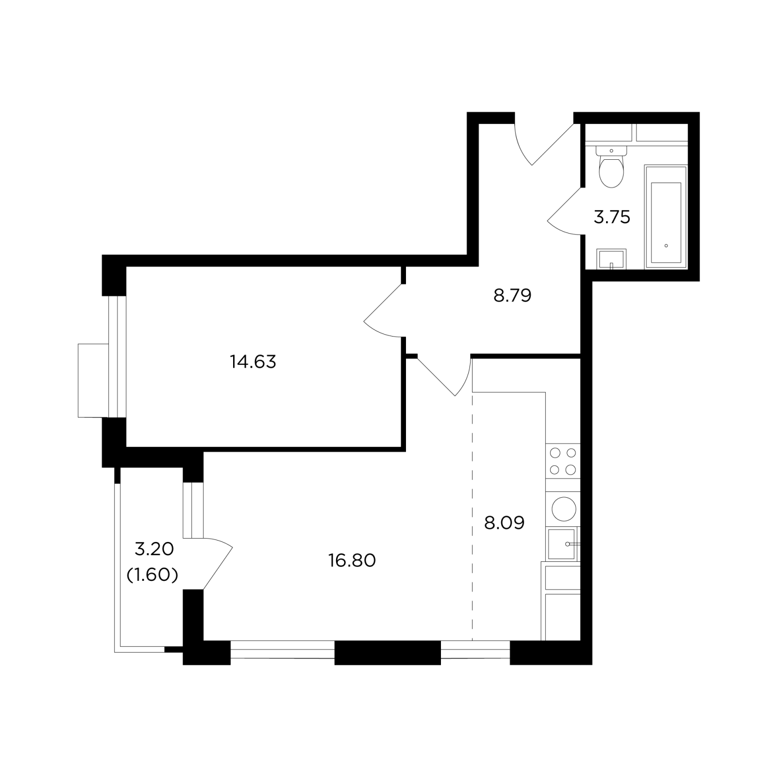 2-комнатная квартира в ЖК Мишино-2 на 4 этаже в 1 секции. Сдача в 1 кв. 2024 г.