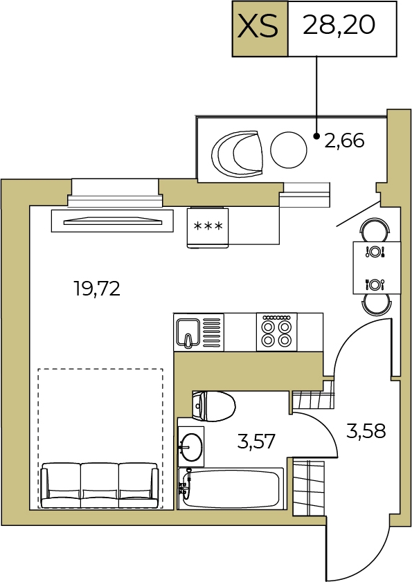 1-комнатная квартира (Студия) в ЖК Апрель на 9 этаже в 1 секции. Сдача в 2 кв. 2019 г.