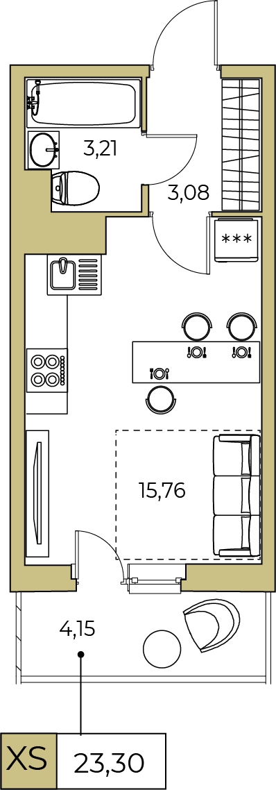 1-комнатная квартира (Студия) с отделкой в ЖК Апрель на 9 этаже в 1 секции. Сдача в 2 кв. 2019 г.