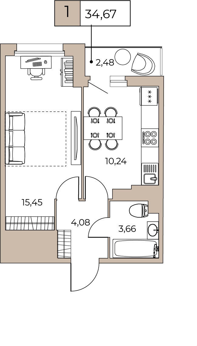 1-комнатная квартира в ЖК Holland park на 2 этаже в 1 секции. Сдача в 4 кв. 2023 г.