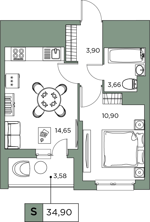 1-комнатная квартира (Студия) с отделкой в ЖК Большая Очаковская 2 на 2 этаже в 1 секции. Сдача в 1 кв. 2023 г.
