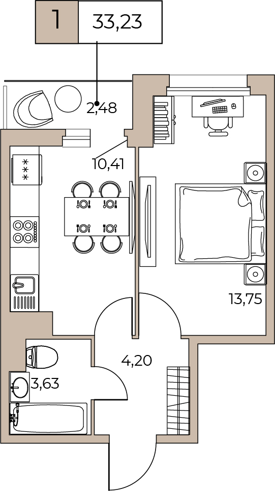 1-комнатная квартира с отделкой в ЖК Большая Очаковская 2 на 23 этаже в 1 секции. Сдача в 1 кв. 2023 г.