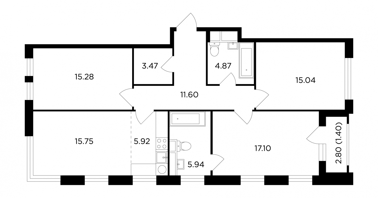 1-комнатная квартира с отделкой в ЖК Михайловский парк на 19 этаже в 2 секции. Сдача в 2 кв. 2024 г.