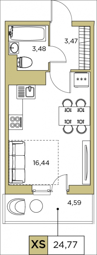 1-комнатная квартира (Студия) в ЖК Инновация на 19 этаже в 7 секции. Сдача в 2 кв. 2023 г.