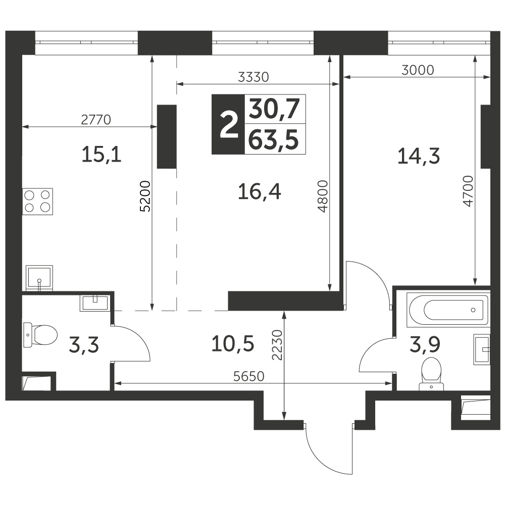 1-комнатная квартира (Студия) с отделкой в ЖК Аквилон SKY на 23 этаже в 2 секции. Сдача в 3 кв. 2022 г.