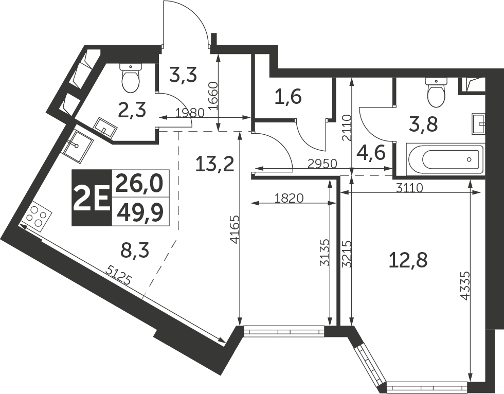 3-комнатная квартира в ЖК TopHILLS на 27 этаже в 1 секции. Сдача в 1 кв. 2023 г.