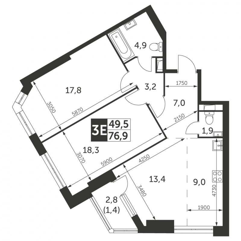 1-комнатная квартира с отделкой в ЖК Середневский лес на 2 этаже в 3 секции. Сдача в 1 кв. 2025 г.