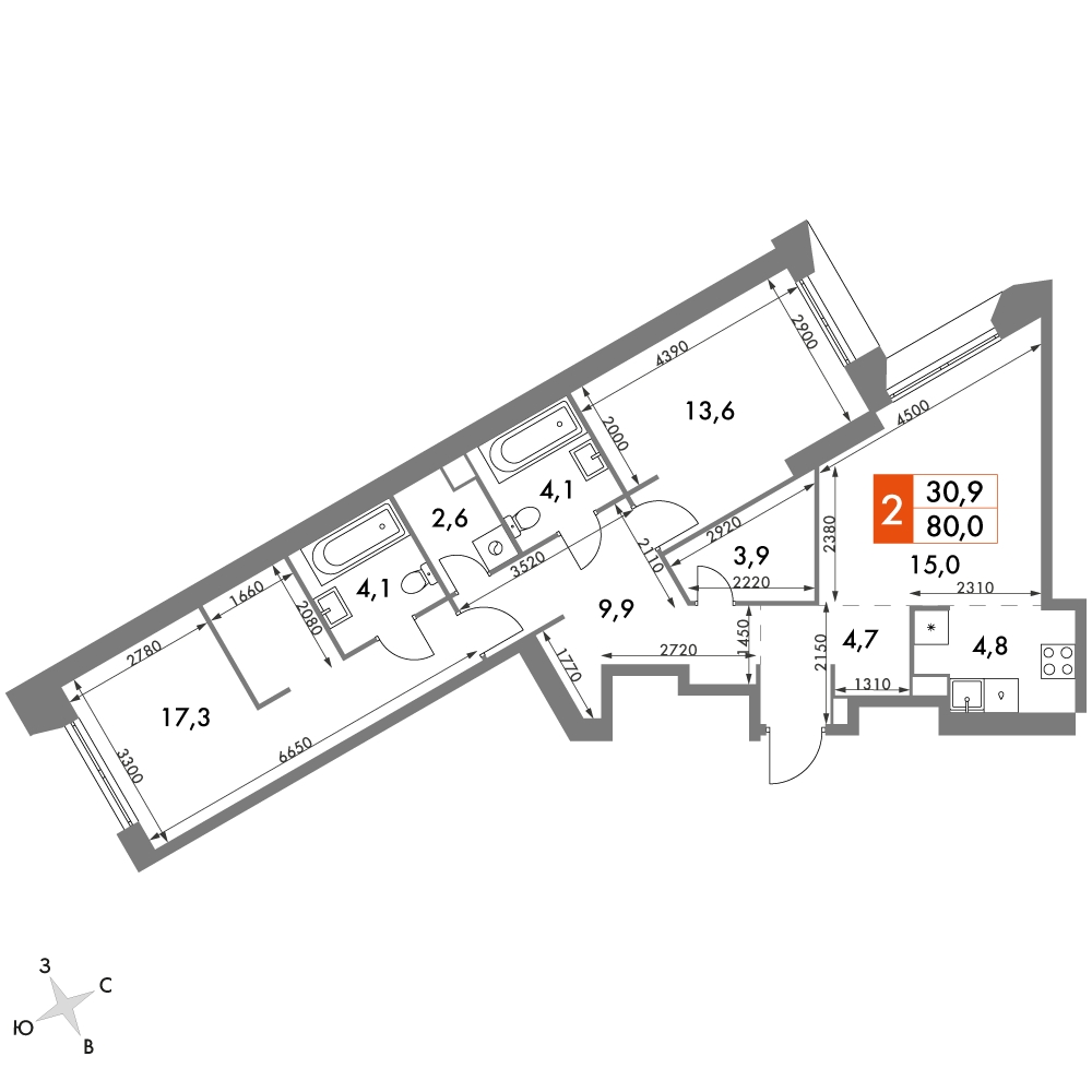 1-комнатная квартира с отделкой в ЖК Середневский лес на 8 этаже в 2 секции. Сдача в 2 кв. 2025 г.