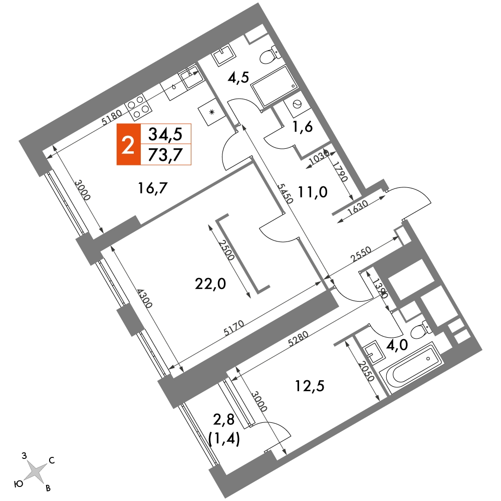 2-комнатная квартира с отделкой в ЖК Середневский лес на 8 этаже в 1 секции. Сдача в 1 кв. 2025 г.