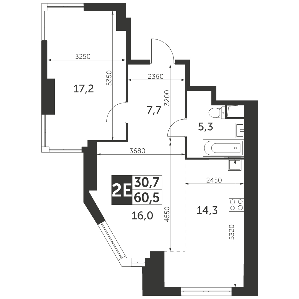 2-комнатная квартира с отделкой в ЖК Настоящее на 15 этаже в 3 секции. Сдача в 4 кв. 2022 г.