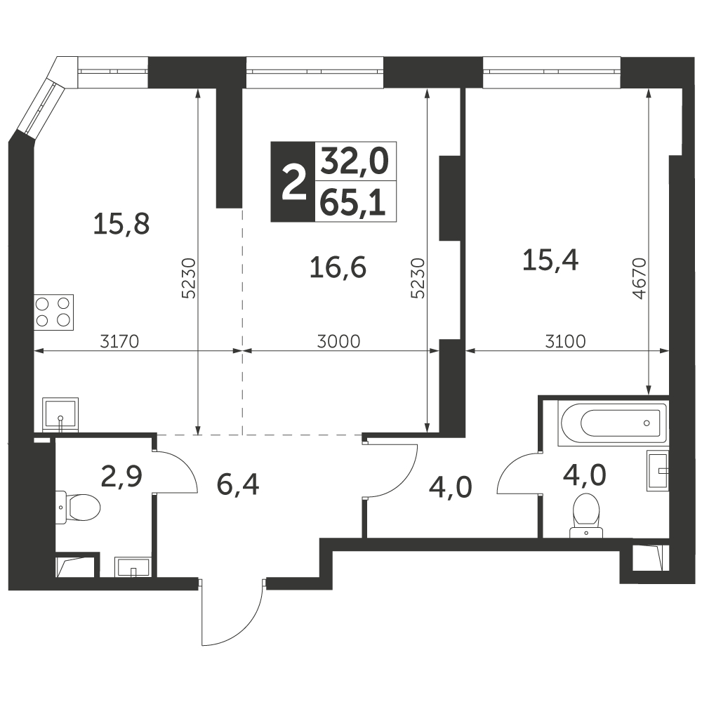 2-комнатная квартира в ЖК Театральный квартал на 14 этаже в 1 секции. Сдача в 1 кв. 2022 г.