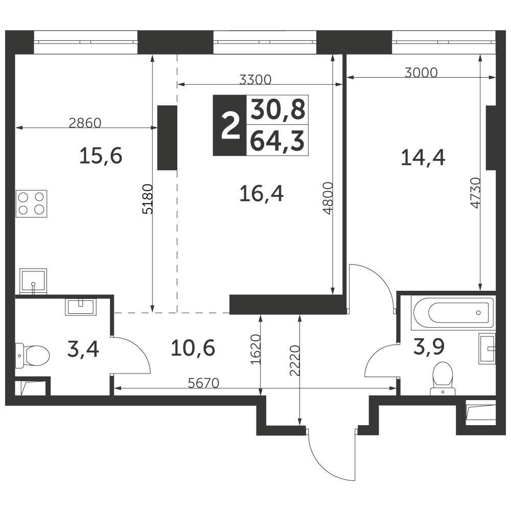 1-комнатная квартира с отделкой в ЖК Аквилон SKY на 13 этаже в 1 секции. Сдача в 3 кв. 2022 г.