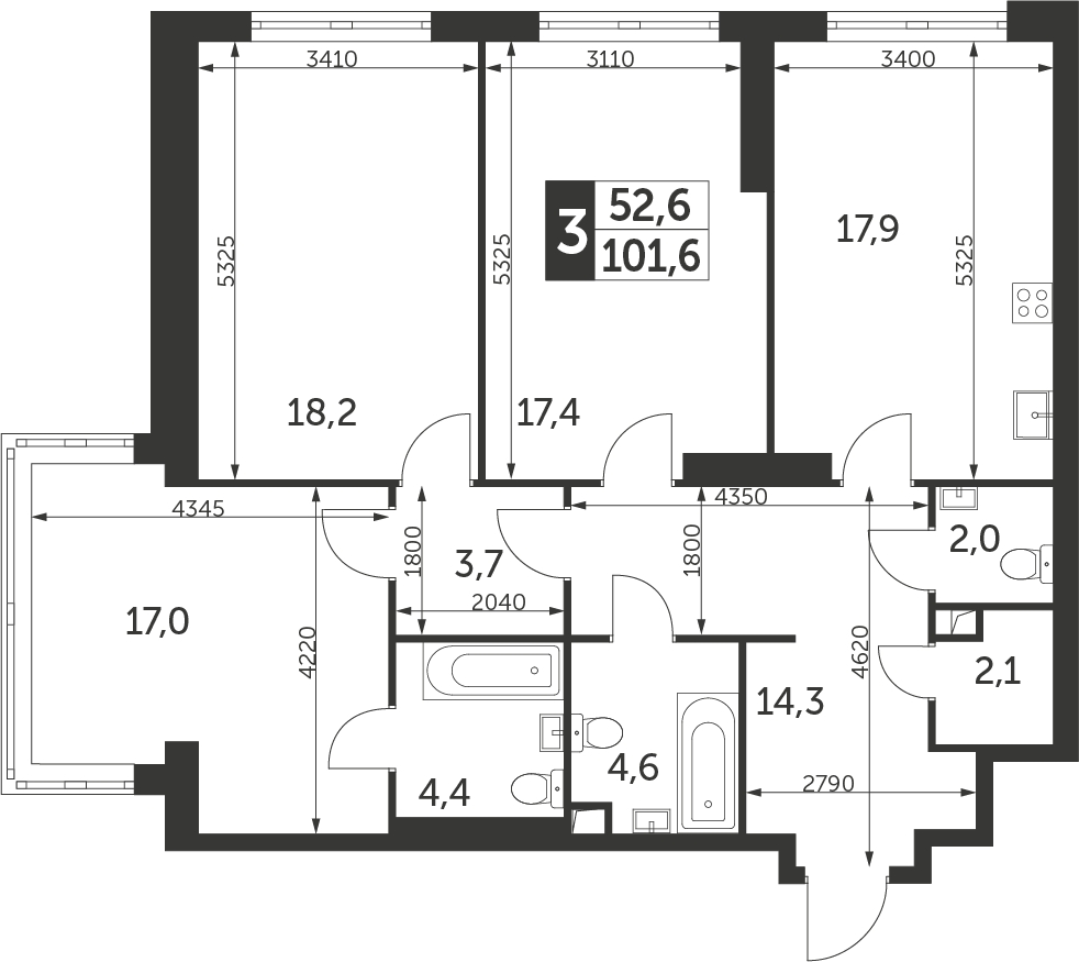 2-комнатная квартира в ЖК Остров на 10 этаже в 4 секции. Сдача в 1 кв. 2025 г.