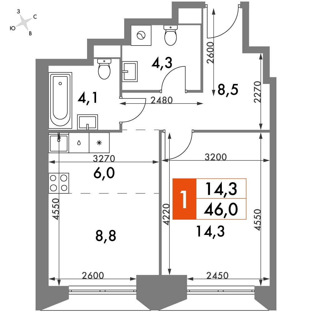 1-комнатная квартира с отделкой в ЖК Аквилон SKY на 18 этаже в 2 секции. Сдача в 3 кв. 2022 г.
