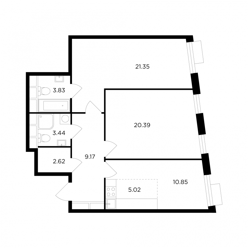 2-комнатная квартира в ЖК Английский квартал на 12 этаже в 16 секции. Дом сдан.