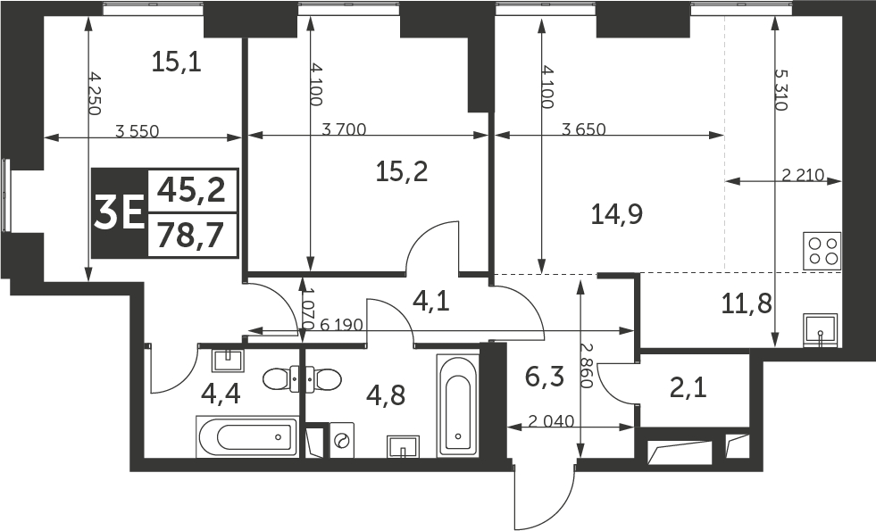 2-комнатная квартира с отделкой в ЖК Квартал на Никулинской на 24 этаже в 1 секции. Сдача в 2 кв. 2021 г.