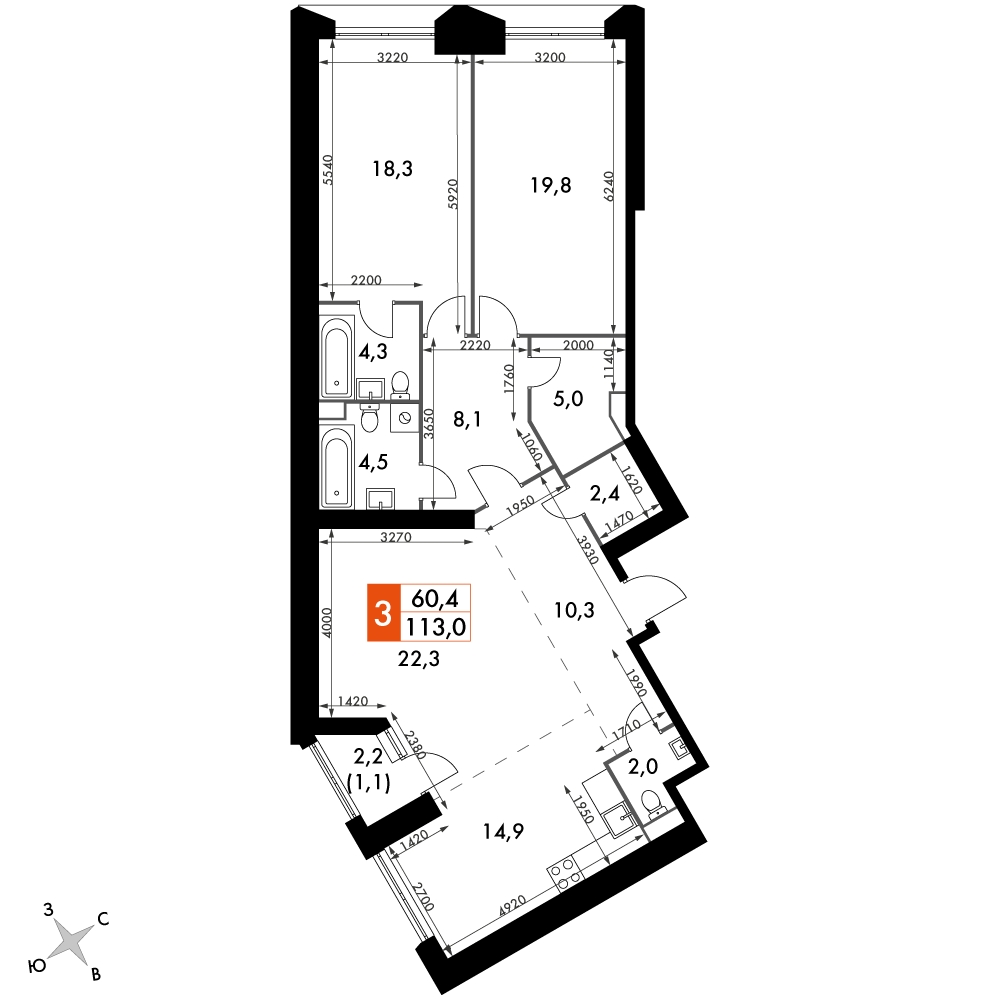 2-комнатная квартира с отделкой в ЖК Квартал на Никулинской на 15 этаже в 1 секции. Сдача в 2 кв. 2021 г.