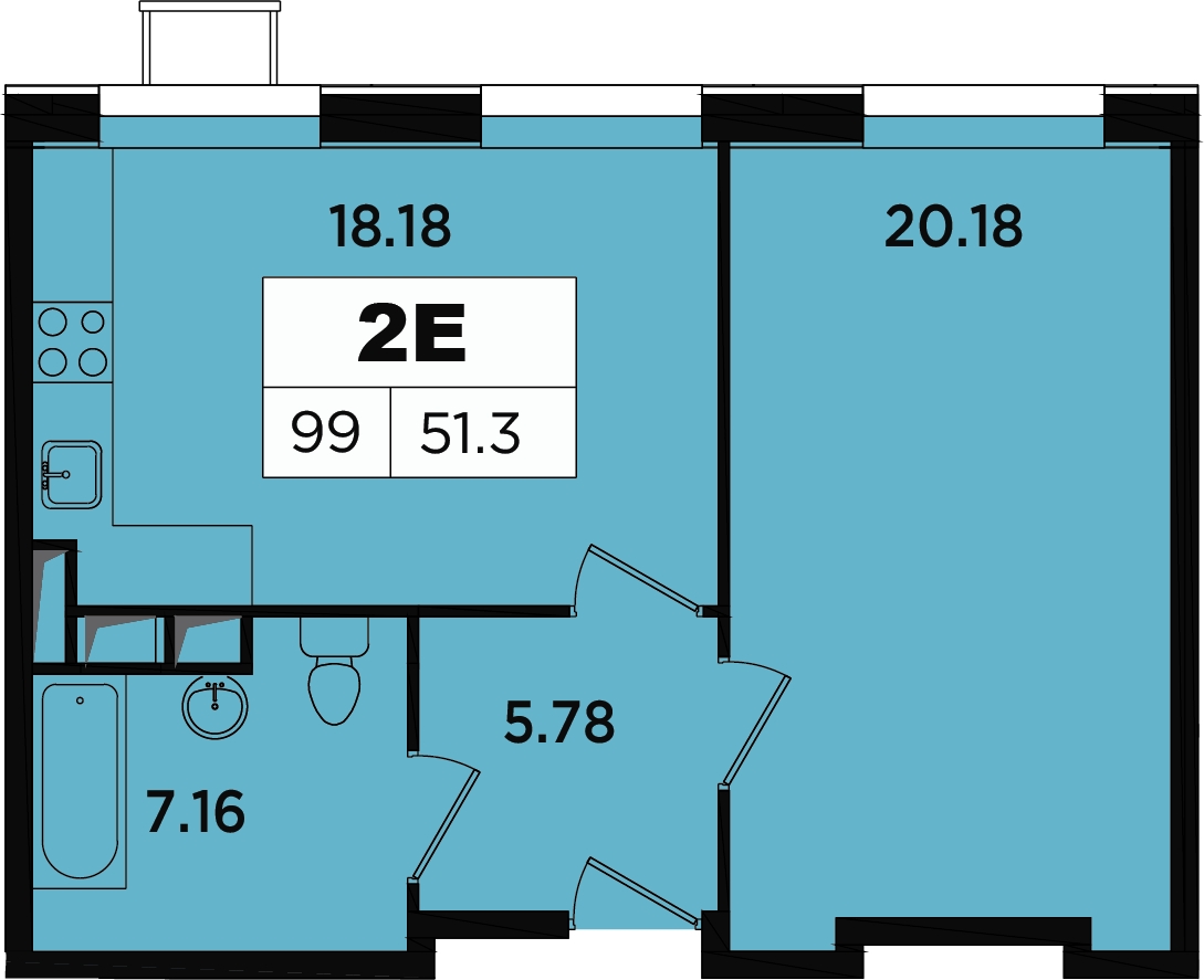 2-комнатная квартира в ЖК Маяк на 3 этаже в 2 секции. Сдача в 2 кв. 2017 г.