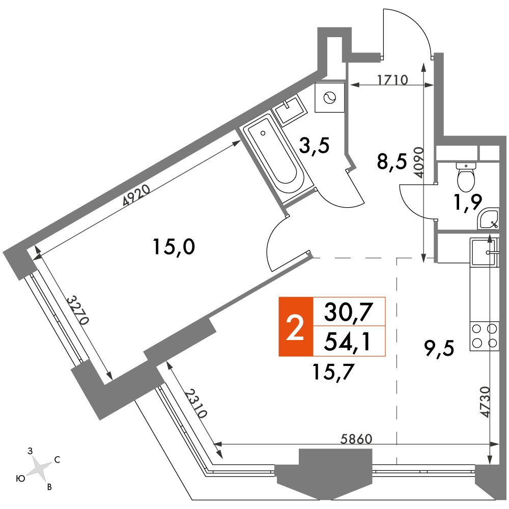 3-комнатная квартира с отделкой в ЖК Promenade на 3 этаже в 1 секции. Сдача в 4 кв. 2021 г.