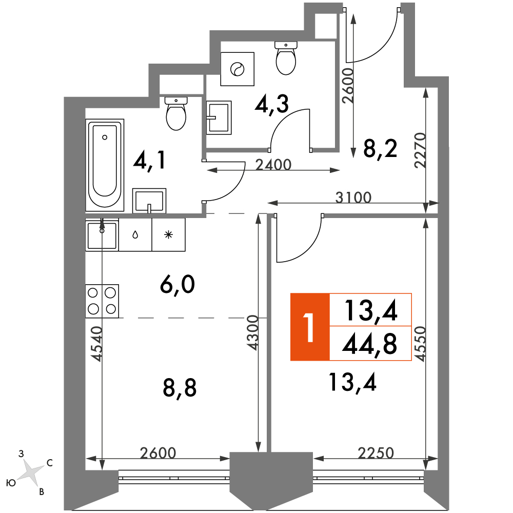 4-комнатная квартира с отделкой в ЖК Настоящее на 10 этаже в 4 секции. Сдача в 4 кв. 2022 г.