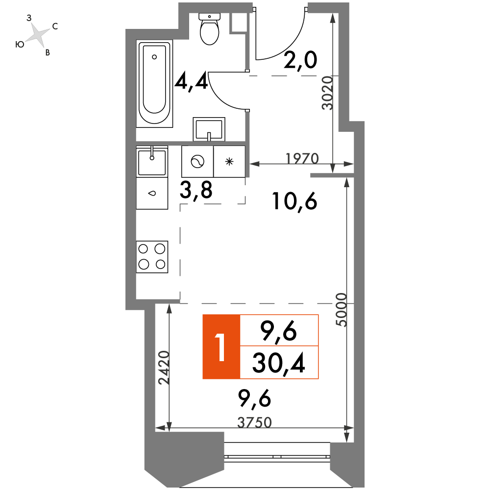 3-комнатная квартира в ЖК Russian Design District на 12 этаже в 1 секции. Сдача в 2 кв. 2022 г.