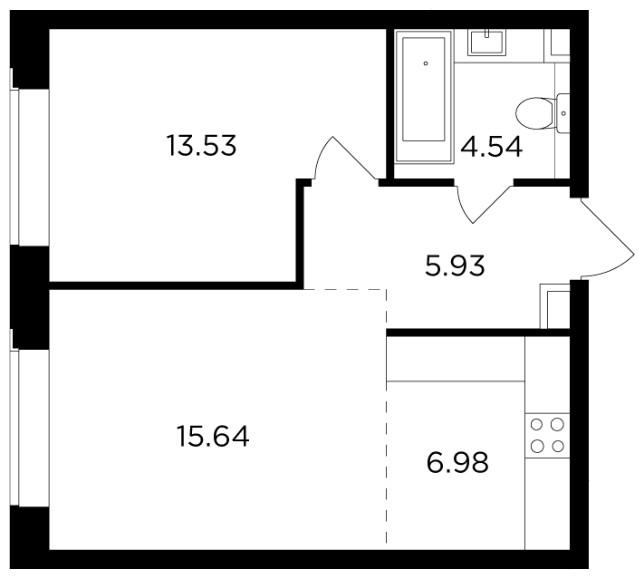 2-комнатная квартира в ЖК RiverSky на 10 этаже в 4 секции. Сдача в 4 кв. 2021 г.