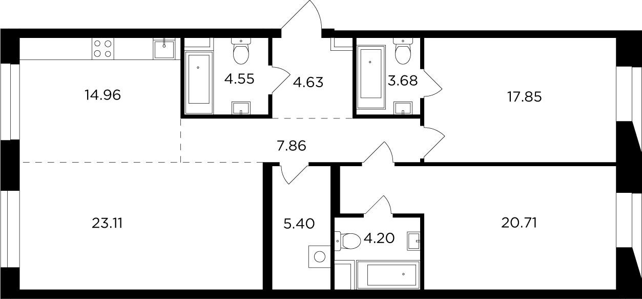 3-комнатная квартира с отделкой в ЖК Promenade на 5 этаже в 1 секции. Сдача в 4 кв. 2021 г.
