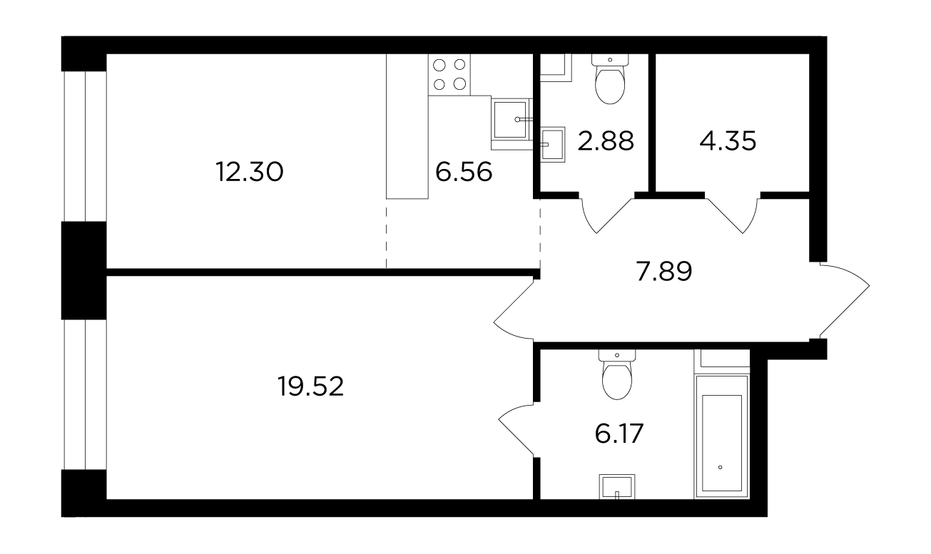 2-комнатная квартира с отделкой в ЖК FORIVER на 2 этаже в 1 секции. Сдача в 4 кв. 2023 г.