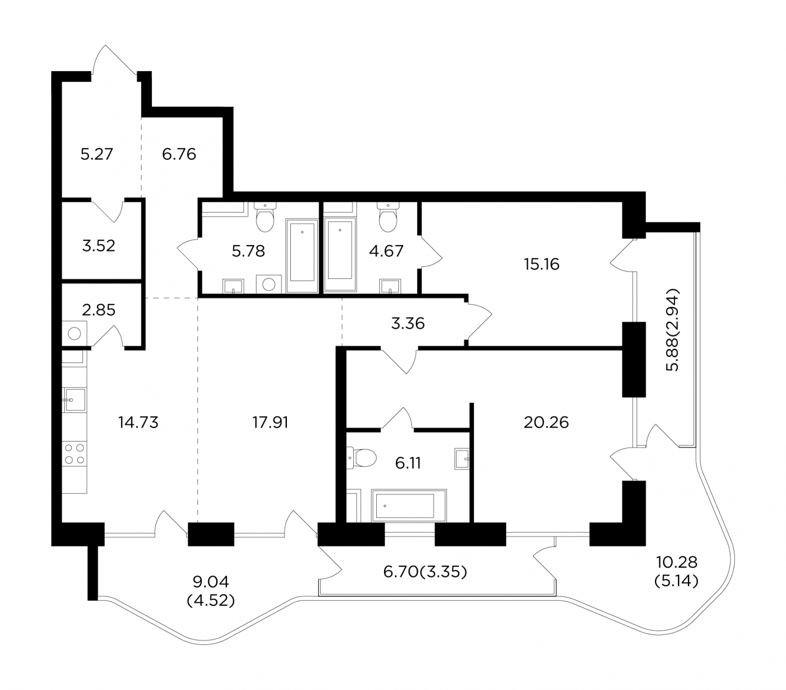 2-комнатная квартира с отделкой в ЖК Театральный квартал на 22 этаже в 1 секции. Сдача в 1 кв. 2022 г.