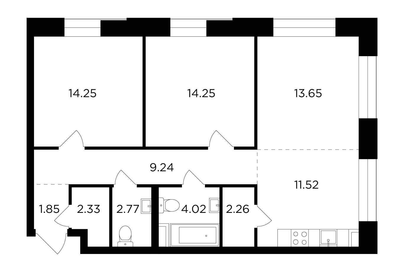2-комнатная квартира в ЖК Театральный квартал на 23 этаже в 1 секции. Сдача в 1 кв. 2022 г.