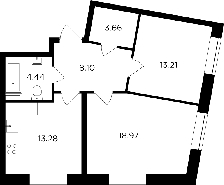 2-комнатная квартира в ЖК Театральный квартал на 13 этаже в 1 секции. Сдача в 1 кв. 2022 г.