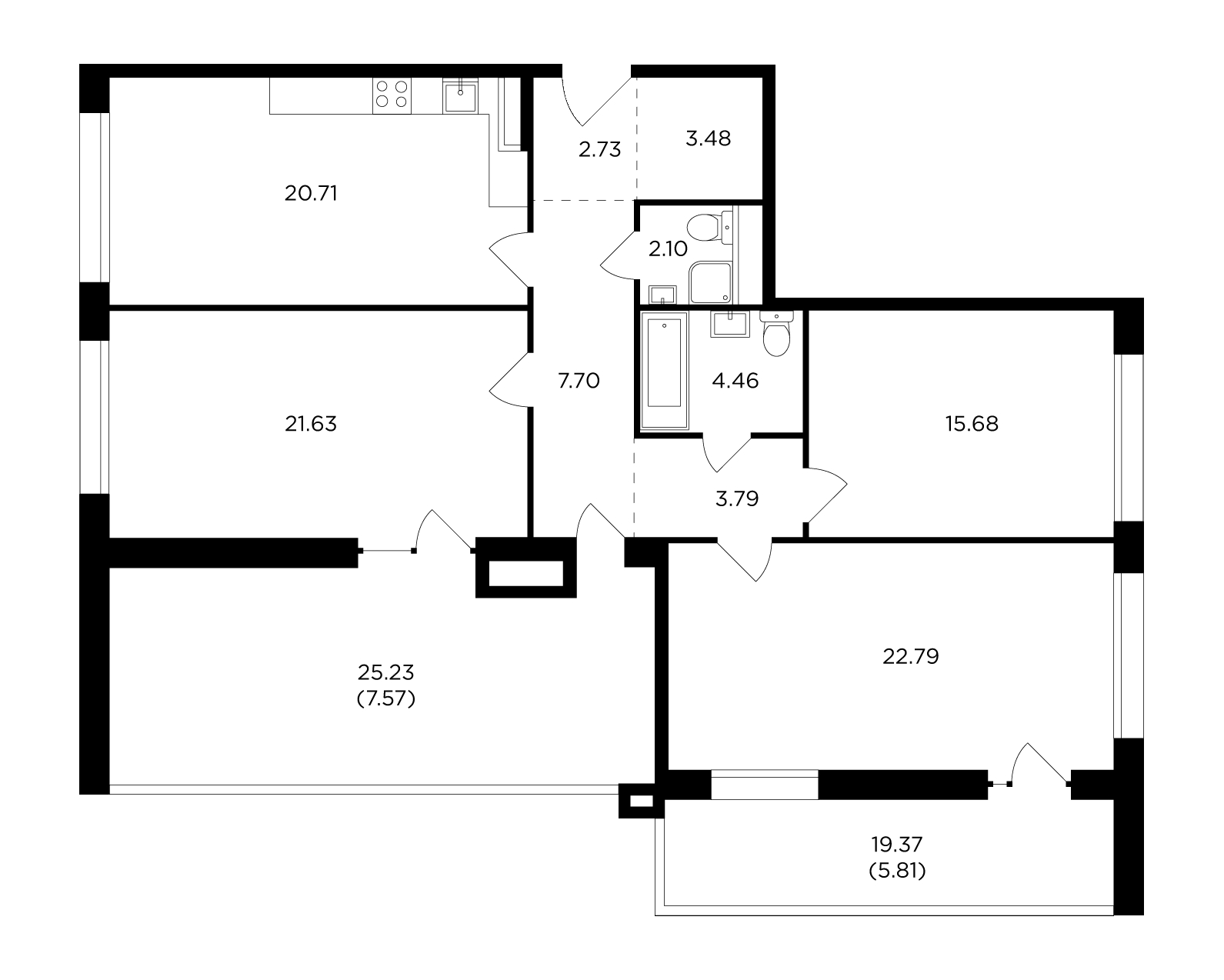 3-комнатная квартира с отделкой в ЖК Зорге 9 на 6 этаже в 1 секции. Сдача в 4 кв. 2021 г.