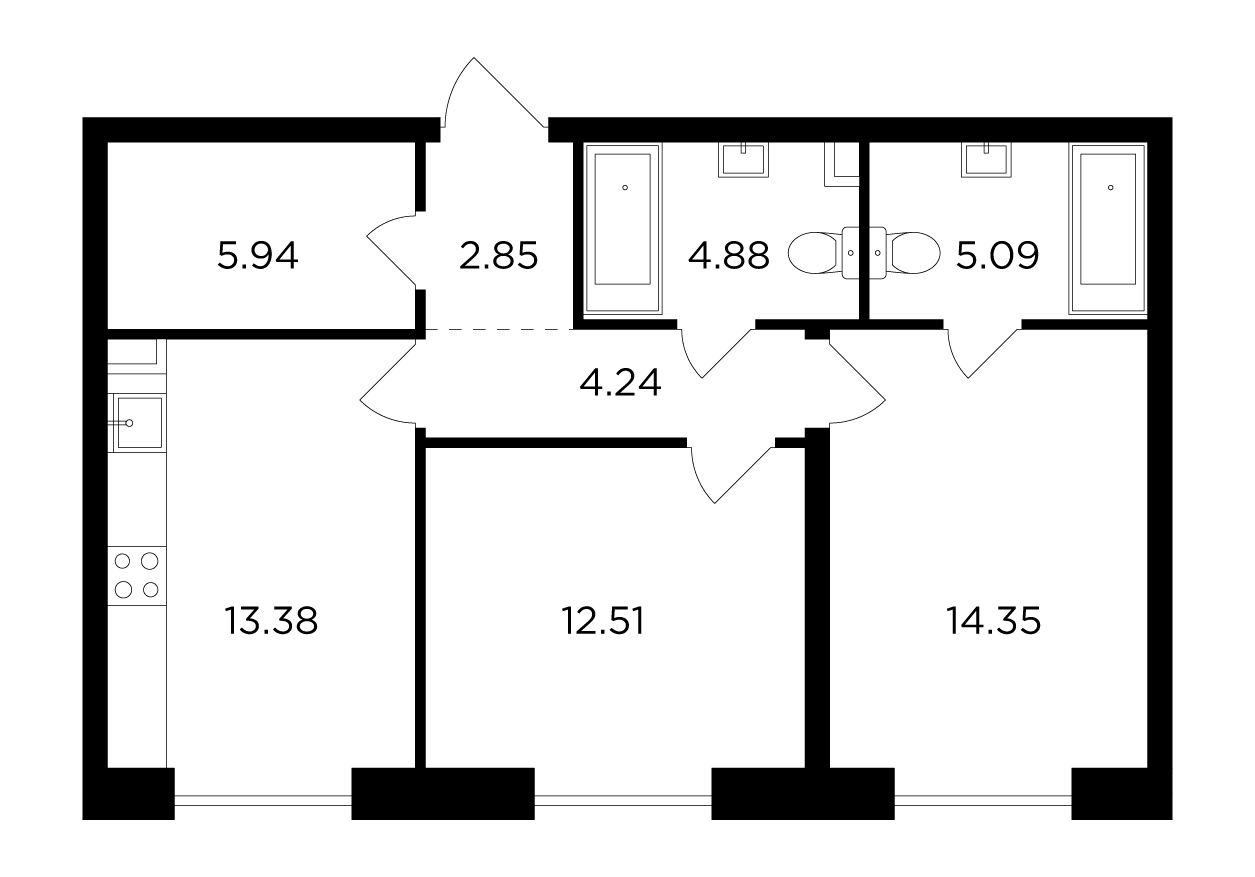 3-комнатная квартира в ЖК FORIVER на 7 этаже в 1 секции. Сдача в 4 кв. 2023 г.