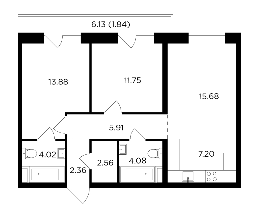 2-комнатная квартира с отделкой в ЖК Архитектор на 42 этаже в 2 секции. Сдача в 4 кв. 2023 г.