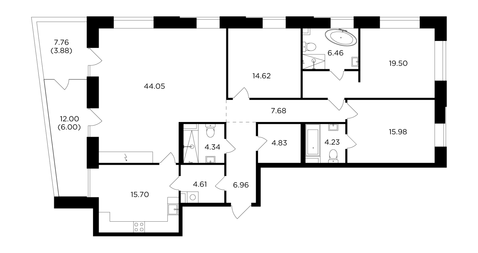 3-комнатная квартира с отделкой в ЖК FORIVER на 2 этаже в 1 секции. Сдача в 4 кв. 2023 г.