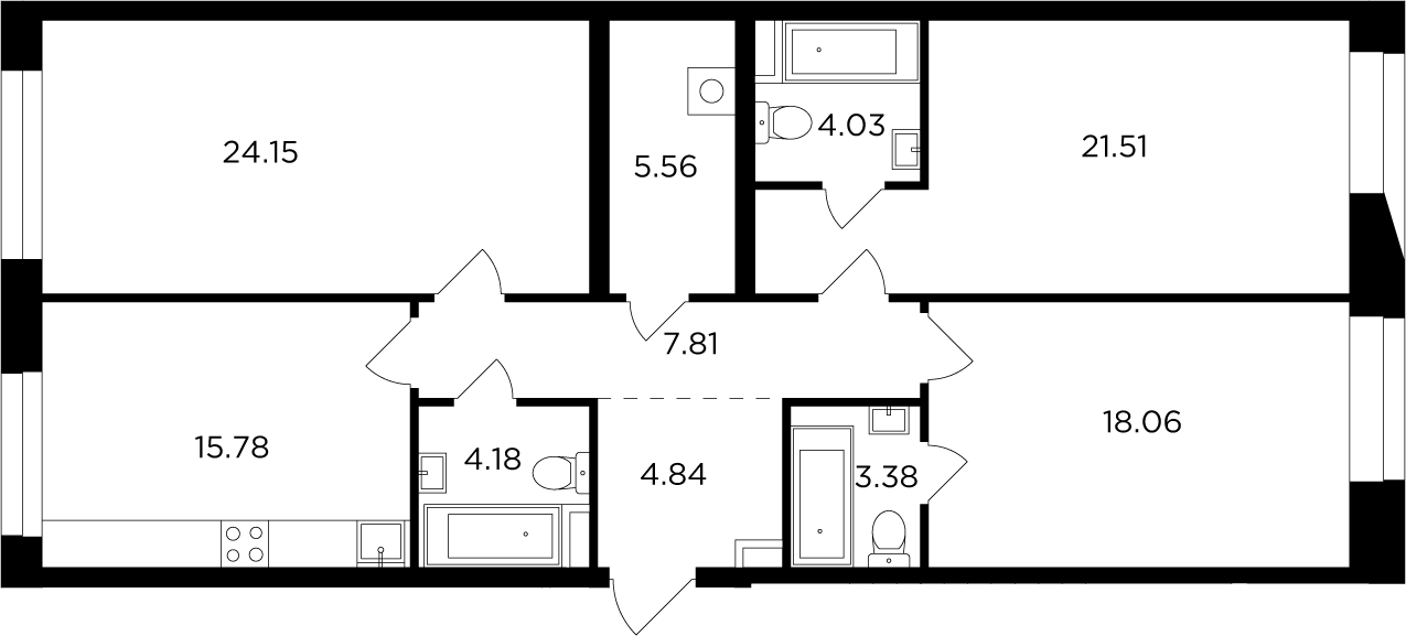3-комнатная квартира в ЖК RiverSky на 6 этаже в 5 секции. Сдача в 4 кв. 2021 г.