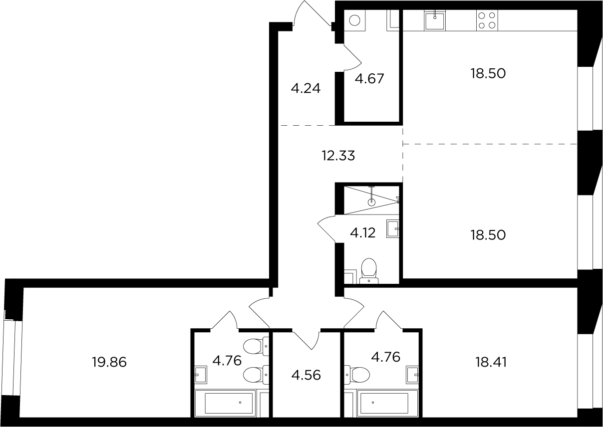 3-комнатная квартира с отделкой в ЖК Театральный квартал на 11 этаже в 1 секции. Сдача в 1 кв. 2024 г.